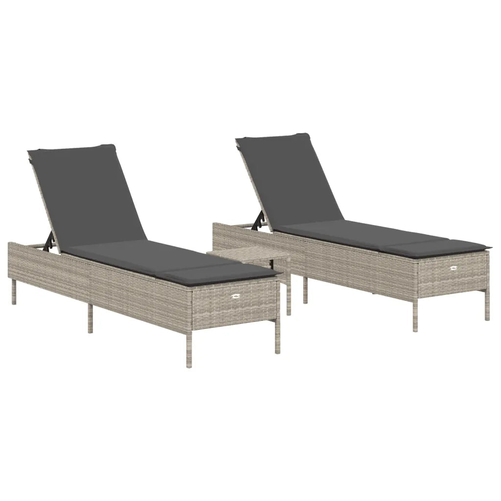 Set Lettini Prendisole con Cuscini 3pz Grigio Chiaro Polyrattan 3284268