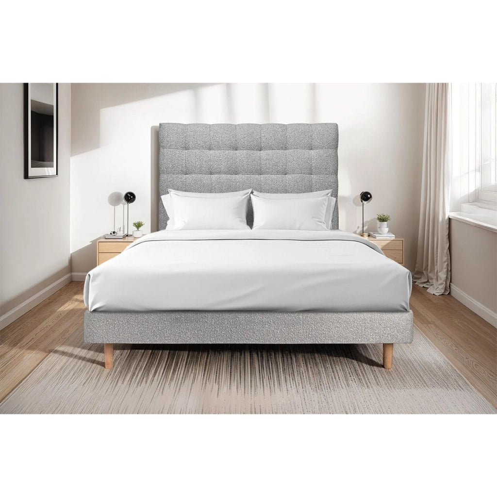 Letto 180x200 cm con testata imbottita - tessuto bouclé