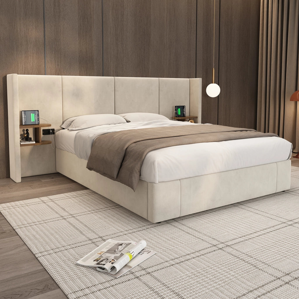 letto imbottito velluto beige 160 x 200 cm