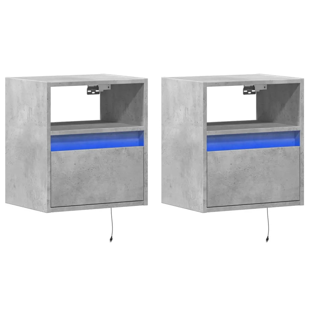 Comodini a Parete con Luci LED 2 pz Grigio Cemento 3307982