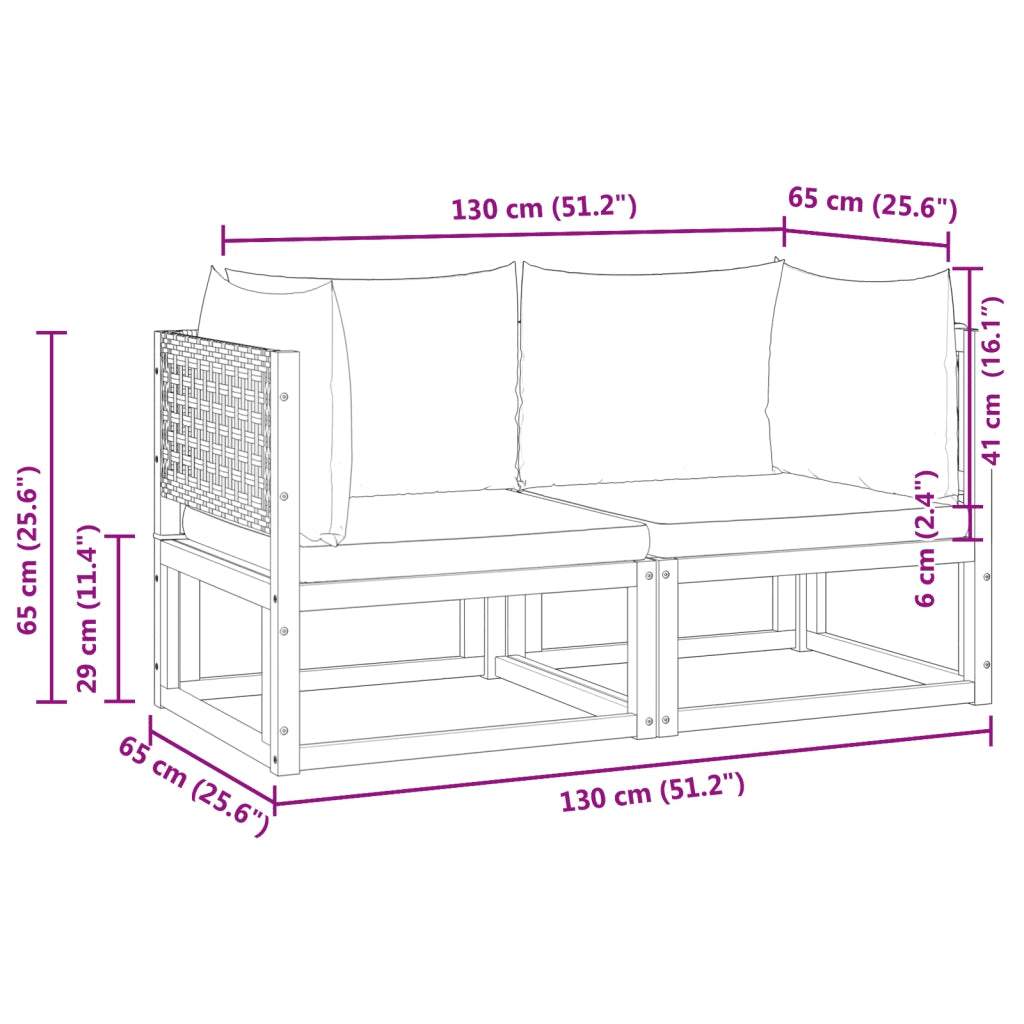 Divani da Giardino Angolari con Cuscini 2 pz in Legno di Acacia e Rattan 3278922
