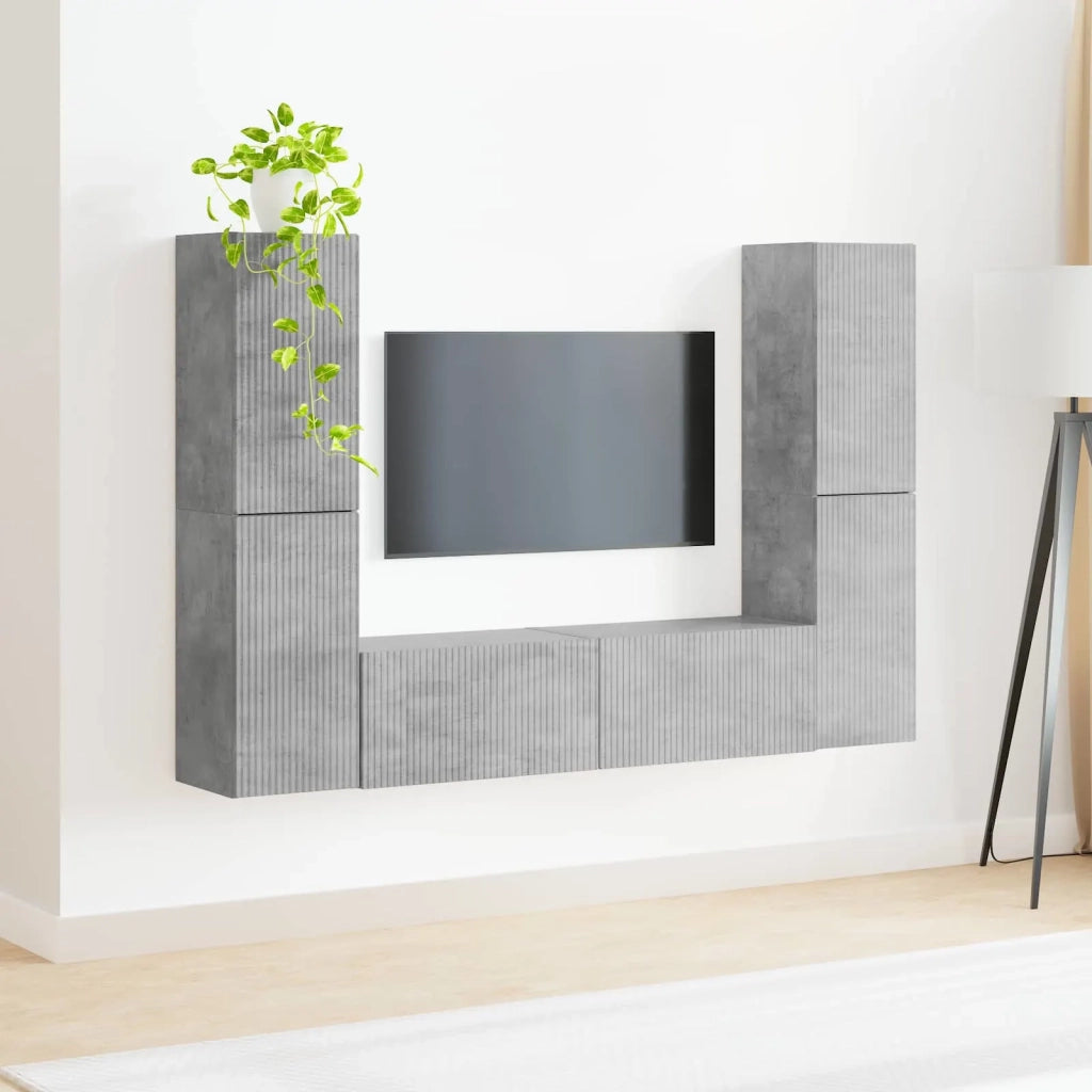 Set mobile TV 6 pcs Grigio cemento Legno multistrato 3409108