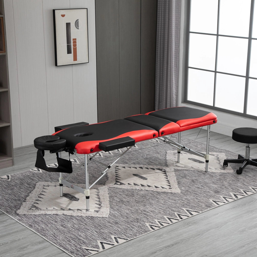 Lettino da Massaggio Pieghevole Regolabile ¨C Minimal ¨C Nero e Rosso 215x81x61-84 cm