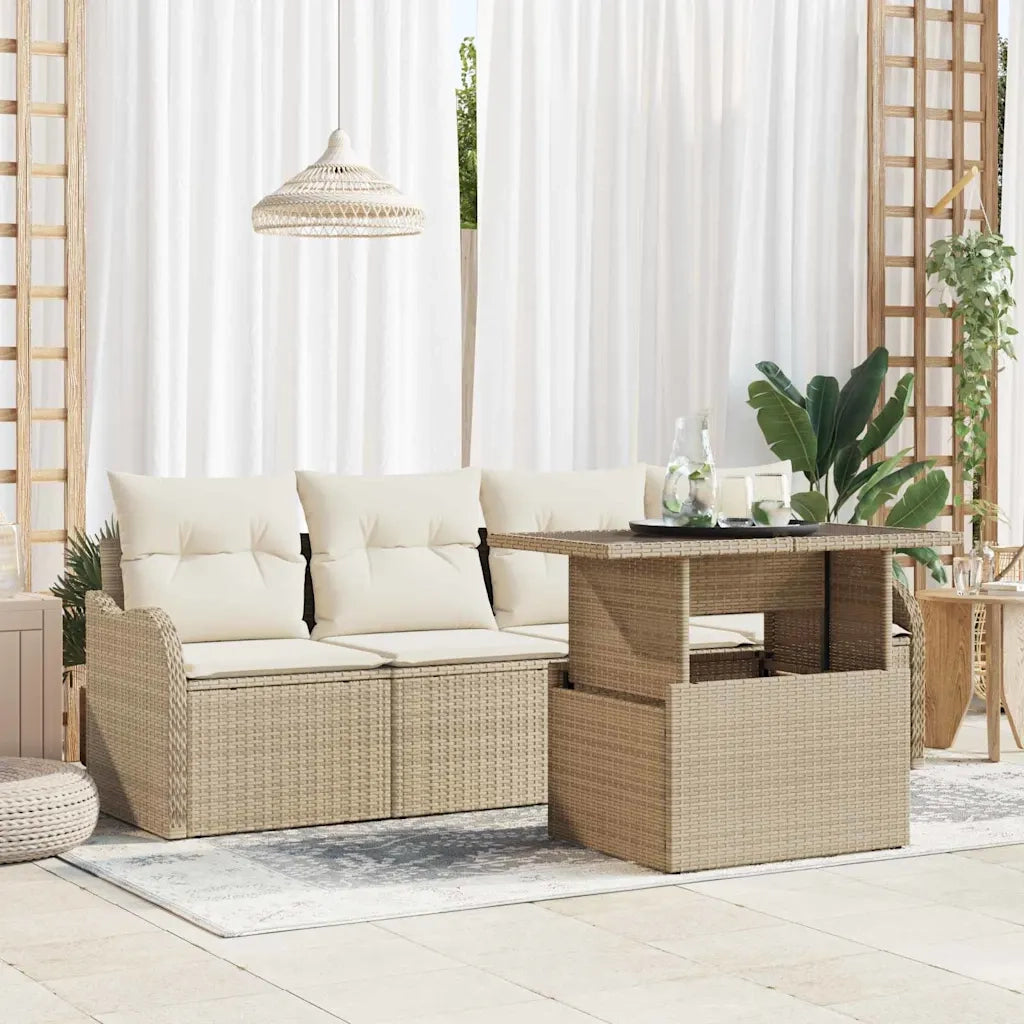 Set Divano da Giardino 5 pcs Beige Rattan in Polipropilene 3357104