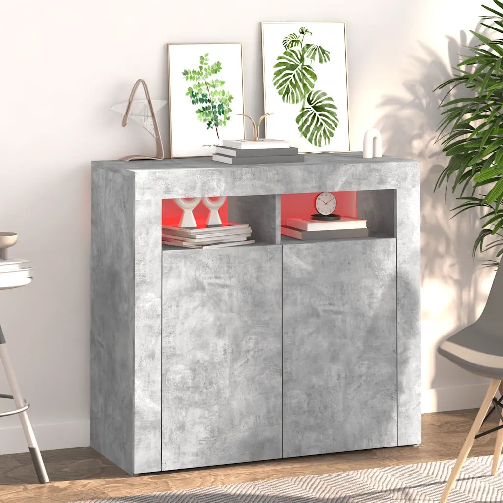Credenza con Luci LED Grigio Cemento 80x35x75 cm 804332
