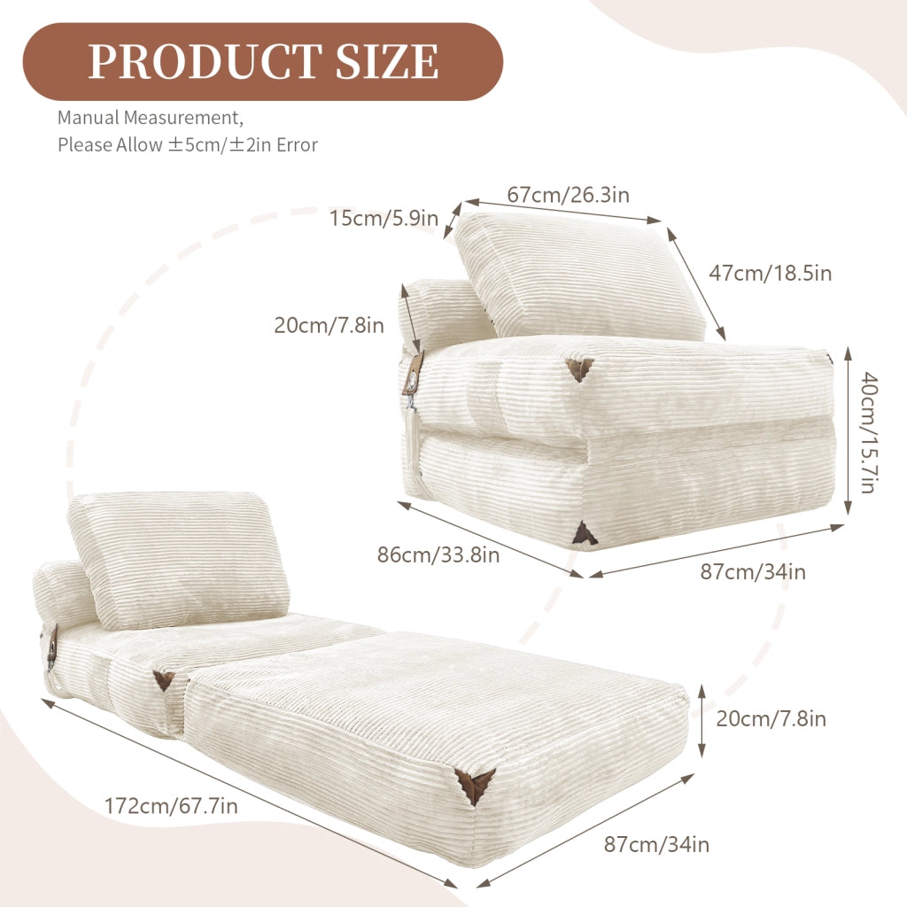 Divano letto pieghevole con funzione letto e design compatto in flanella bianca