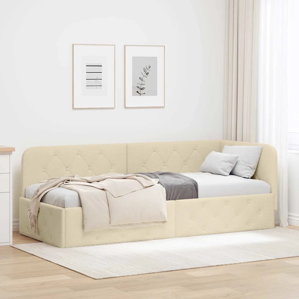 Cornice del letto ad angolo Crema 80 x 200 cm Tessuto