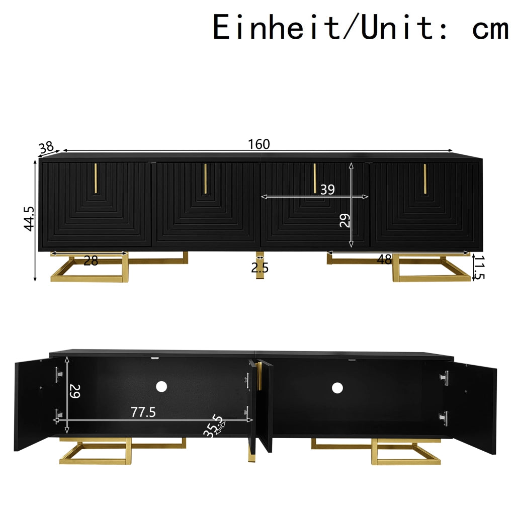 Cassettiera TV nera in truciolato lunghezza 160 cm