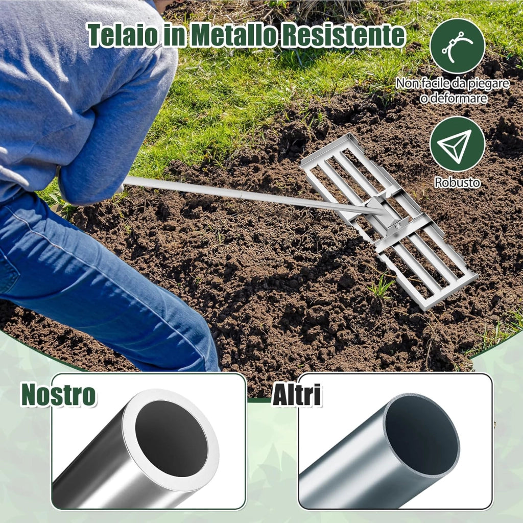 Rastrello Livellatore per Prato, Attrezzo per la Livellatura del Prato con Manico Ergonomico, Livellatrice per Giardino, Cortile, Campo da Golf, Fattoria e Pascolo (Argento 75 x 25 cm)