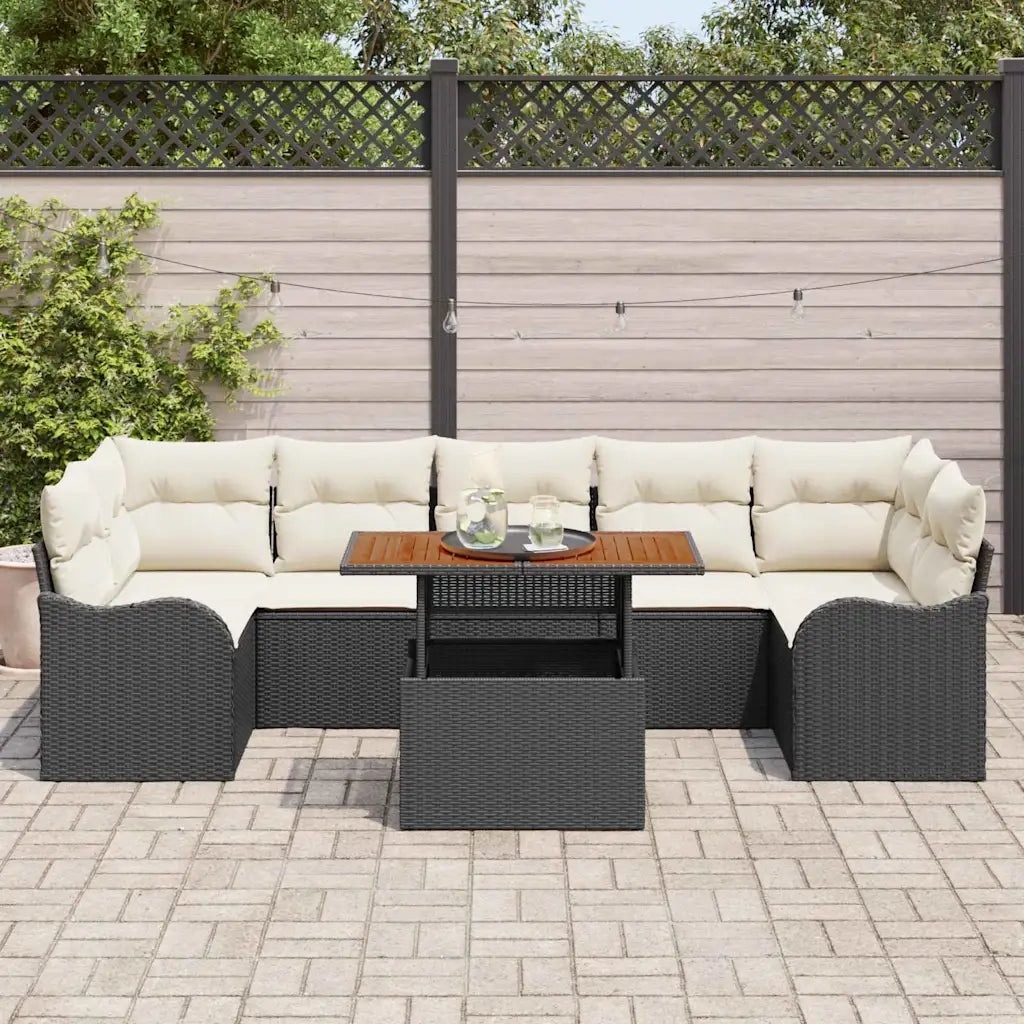 Set Divano da Giardino 8 pcs Nero e Crema polyrattan 3349424