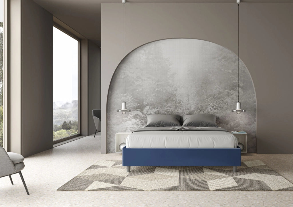 BS COM Letto matrimoniale contenitore apertura comoda imbottito 160x190 similpelle blu