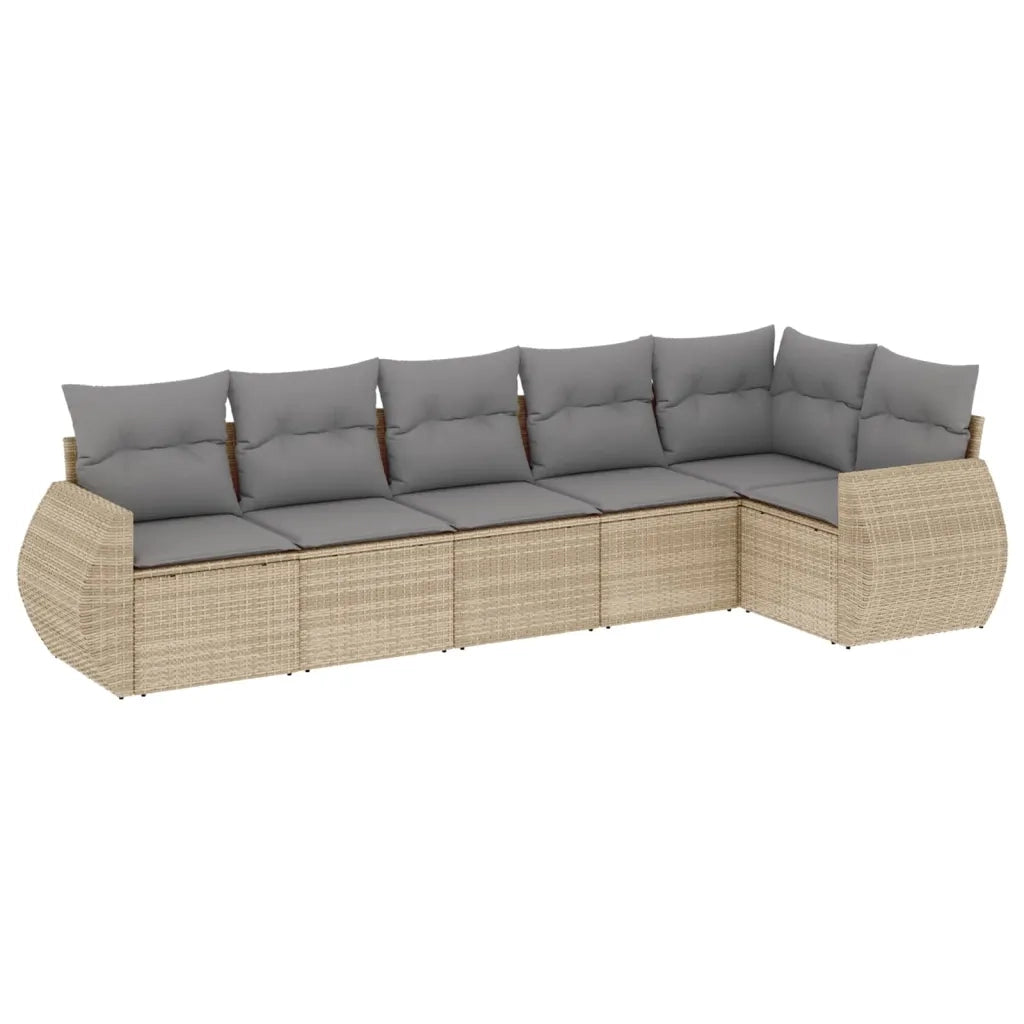 Set Divano da Giardino 6 pz con Cuscini Beige in Polyrattan