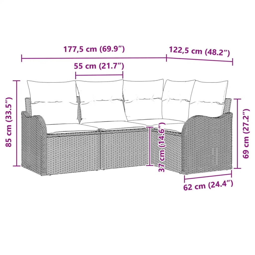 Set Divano da Giardino Grigio polyrattan 3345685