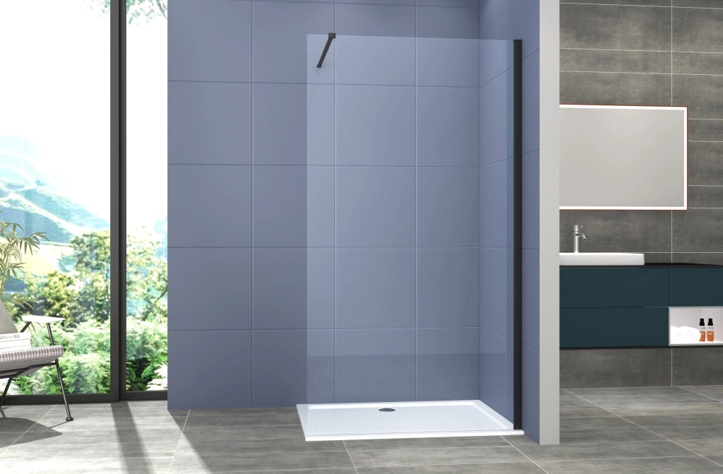Box Doccia parete Walk in 80 cm h 200 cm cristallo temperato trasparente 8mm profilo NERO MELANY