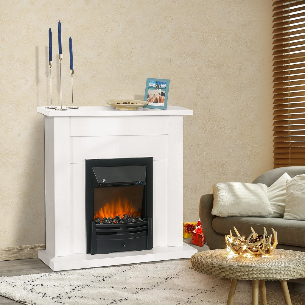 Camino Elettrico Decorativo ¨C Xylo ¨C 2 Livelli di Calore con Timer e Fiamma Regolabile 102x30x95cm Bianco