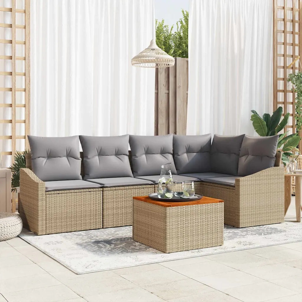 Set Divano da Giardino con cuscino 6 pcs Beige polyrattan