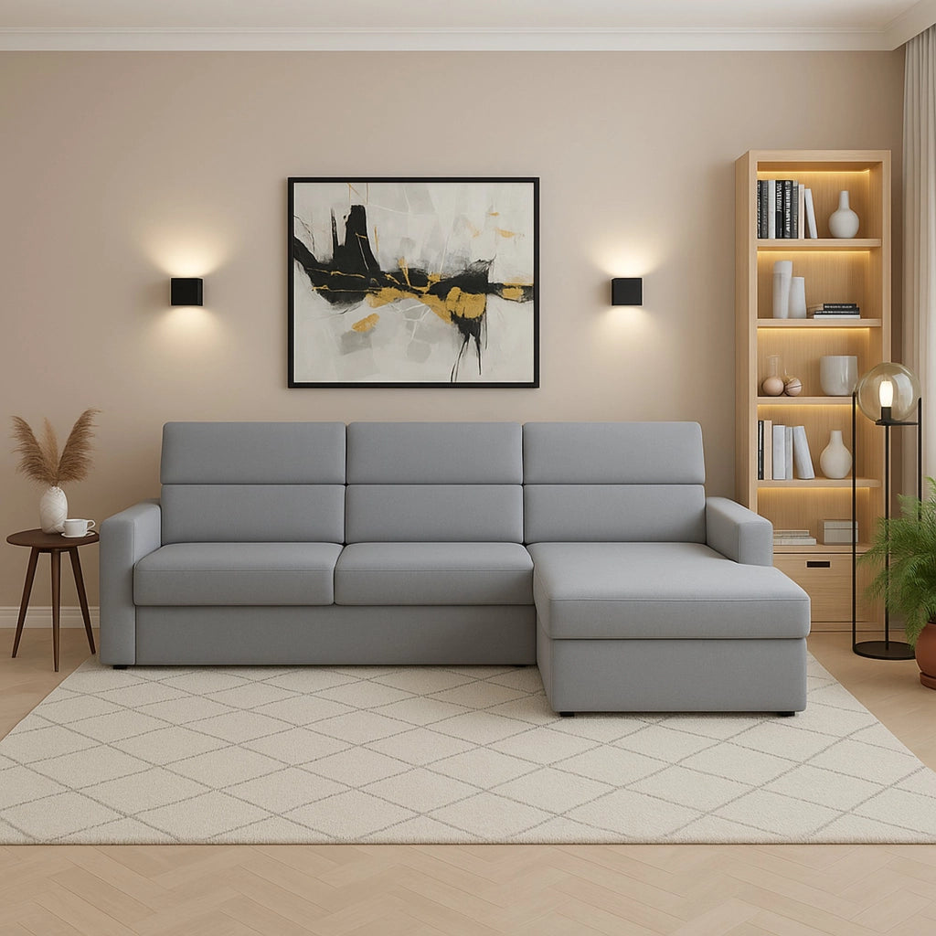 Vigonovo, Divano Fisso con Penisola Sfoderabile Made in Italy, 280x160 cm Grigio