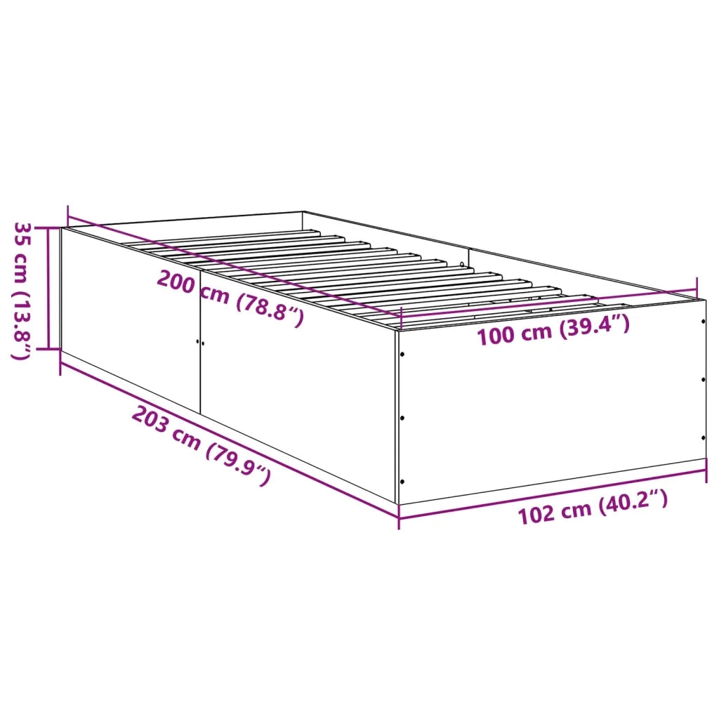 Letto singolo | Letto per adulti | Giroletto Grigio Sonoma 100x200 cm in Legno Multistrato