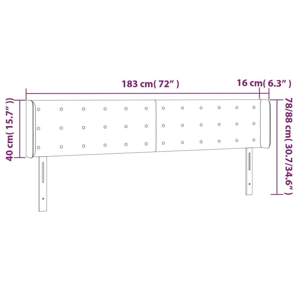 Testiera a LED Nera 183x16x78/88 cm in Velluto 3123732