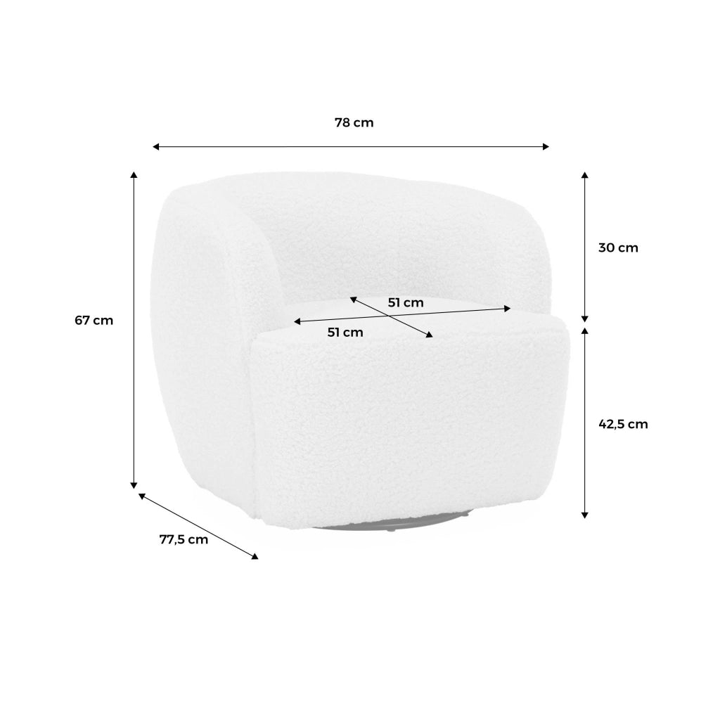 Poltrona girevole 360º in metallo e bouclé, crema