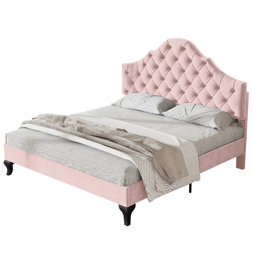 Letto Imbottito con Testiera Regolabile ¨C MINIMAL ¨C Velluto Rosa 140x200