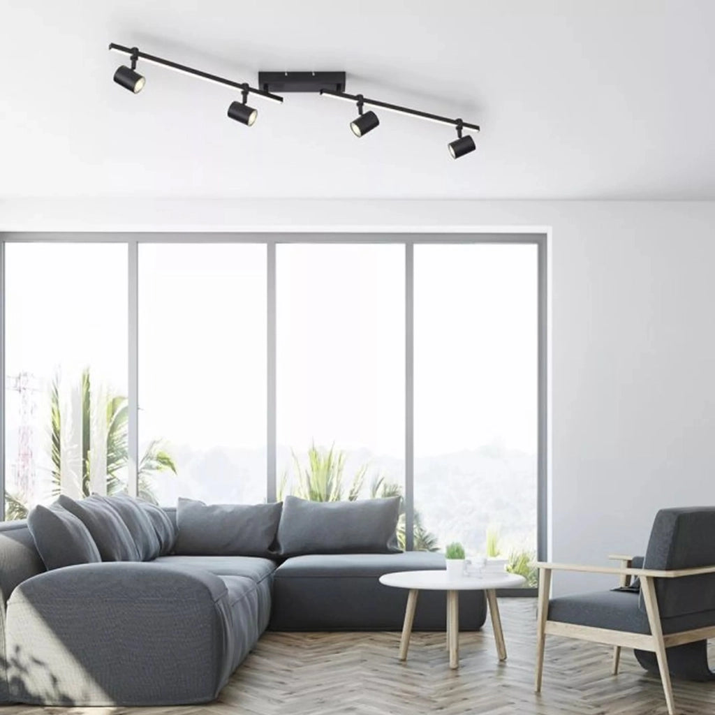 Plafoniera barra doppia Barik nera 6xGU10 dimmer Paul Neuhaus