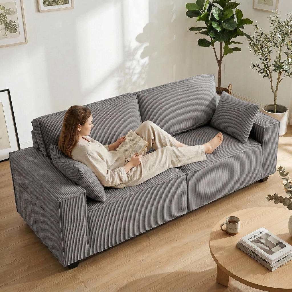 Divano 3 posti 218 cm ¨C Xylo ¨C Tessuto velluto grigio chiaro con cuscini