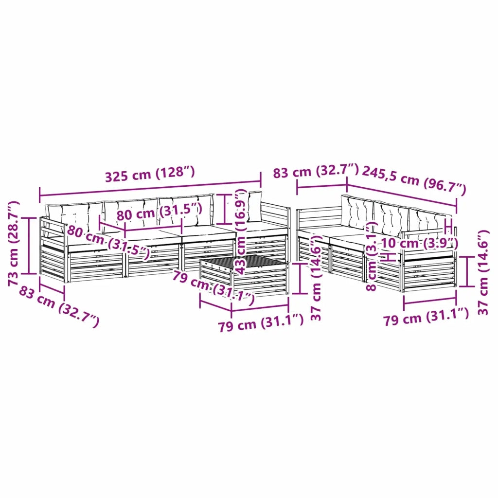 Set di divani da esterno con cuscino 8 pcs Naturale e Antracite 3373122