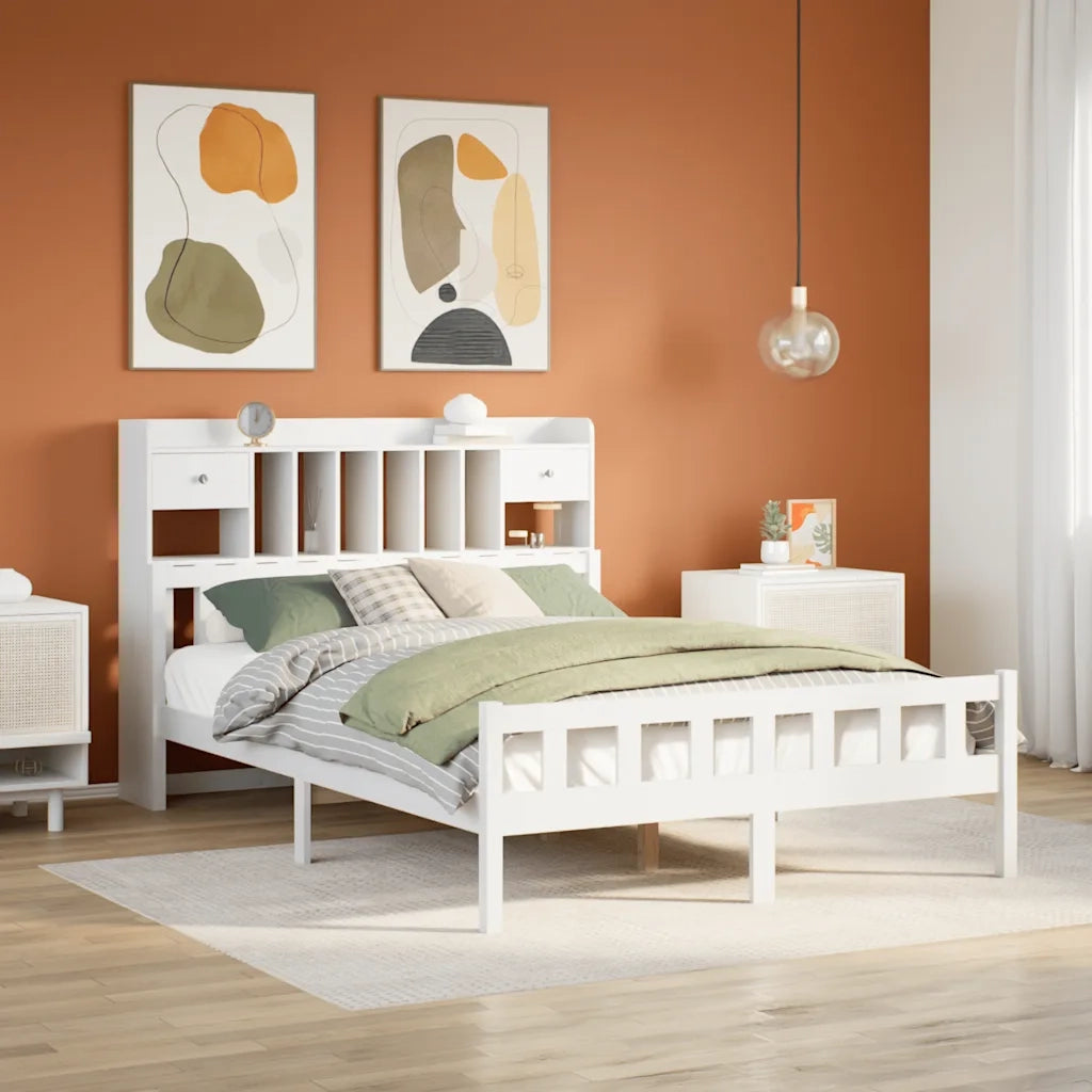 Letto matrimoniale | Letto per adulti | Letto Libreria senza Materasso Bianco 150x200 cm Legno di Pino
