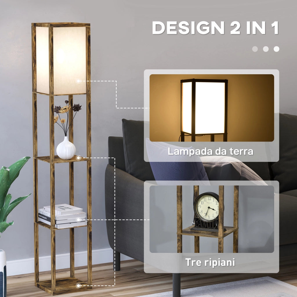 Lampada da Terra con Mensole ¨C Minimal ¨C Legno 26x26x160cm