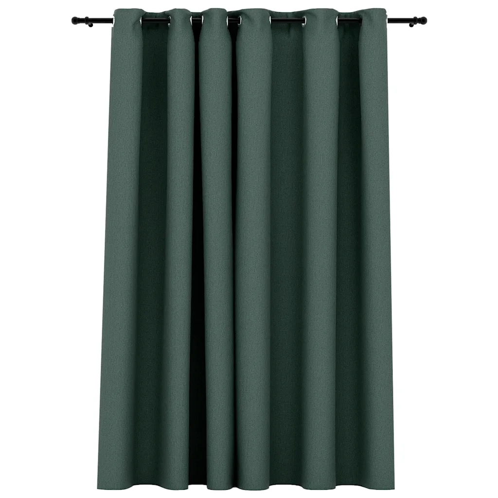 Tenda Oscurante Effetto Lino con Occhielli Verde 290x245 cm