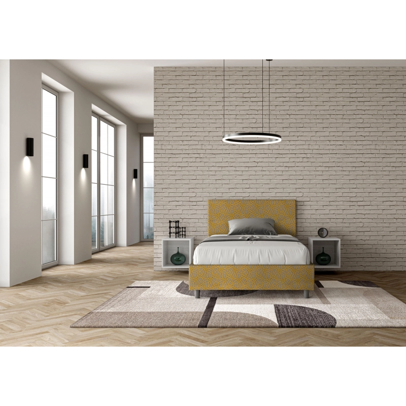 Letto imbottito 1 piazza e mezza 120x200 cm tessuto Era Adele - Senza rete,Giallo