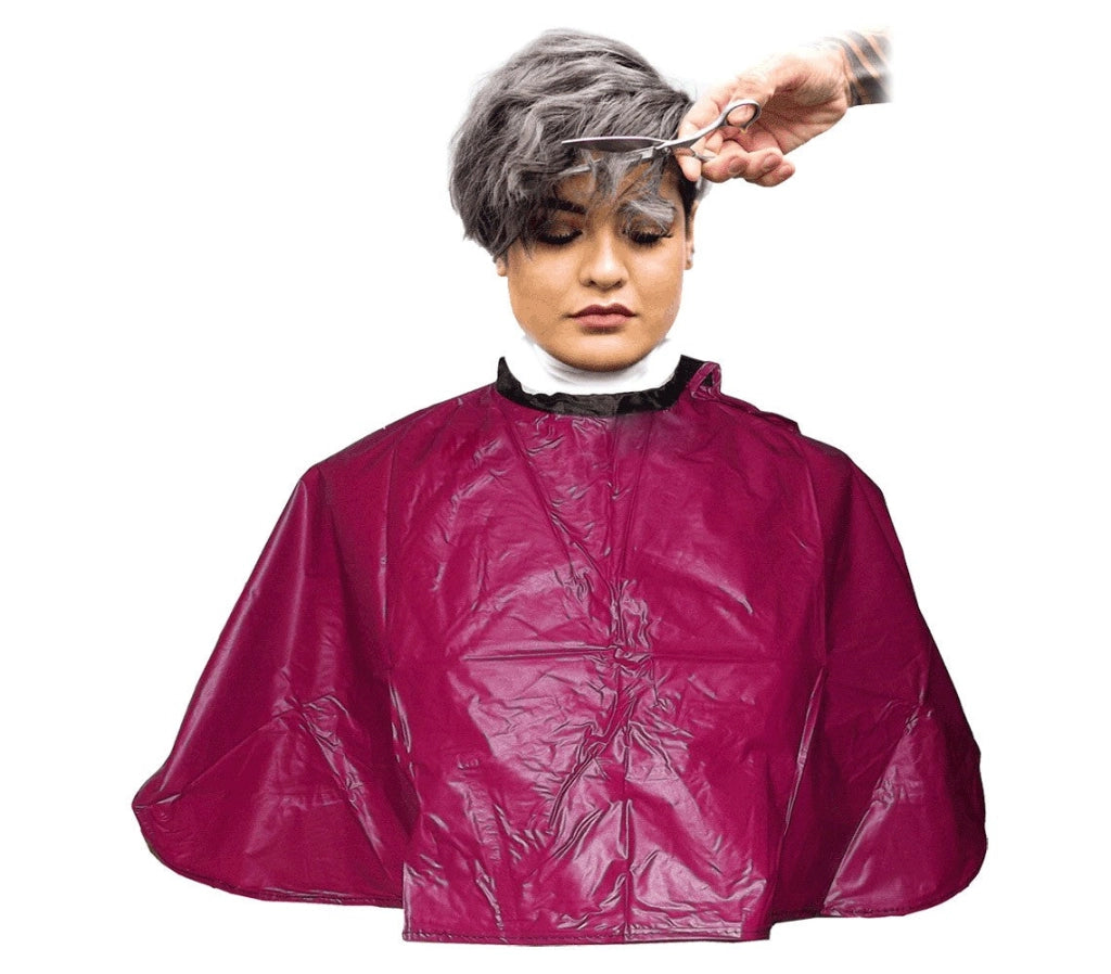 Mantella da parrucchiere corta 91x68 cm bordeaux in pvc per taglio e colore