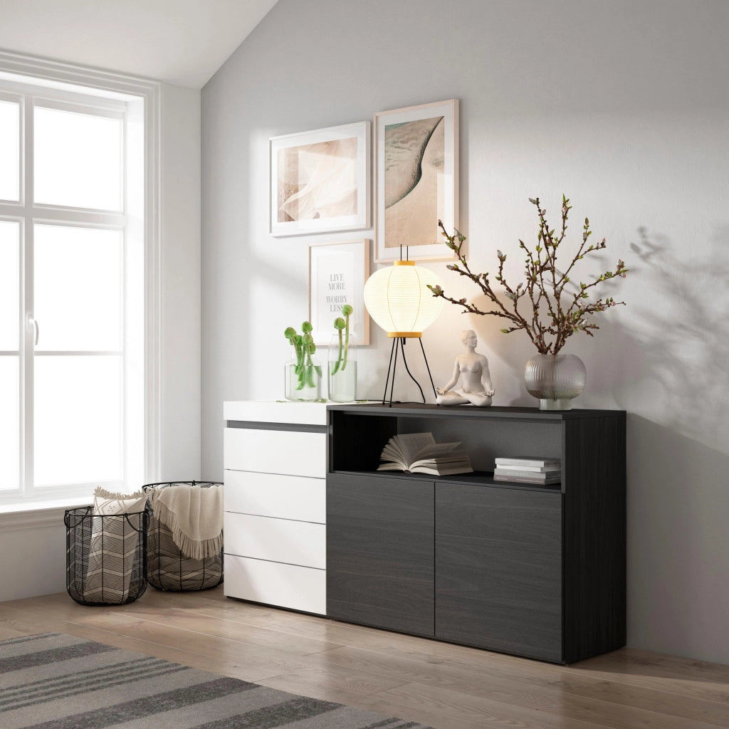 Cassettiera, 157x35x75cm, Camera da letto, Con Stoccaggio, Bianco e nero RF3421