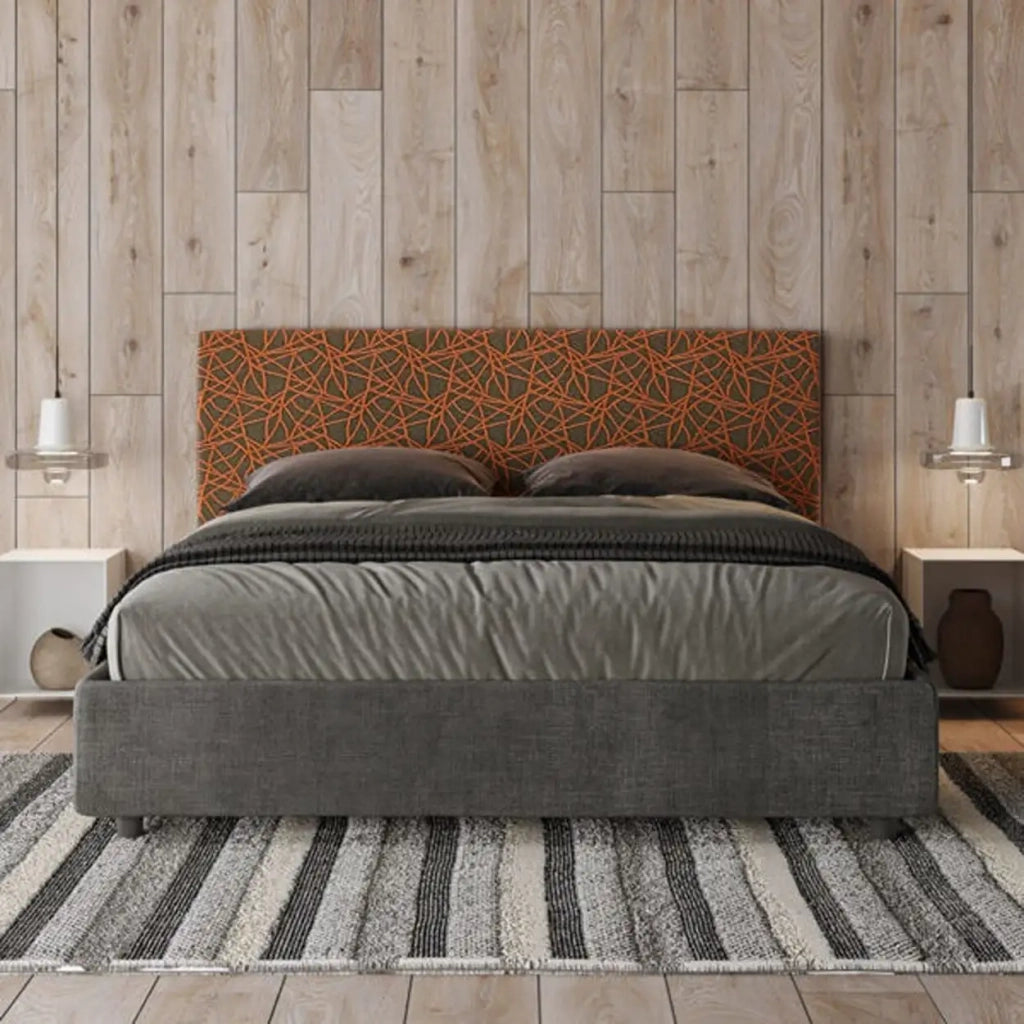 Letto matrimoniale contenitore imbottito 160x210 tessuto Era 4 arancio Arla