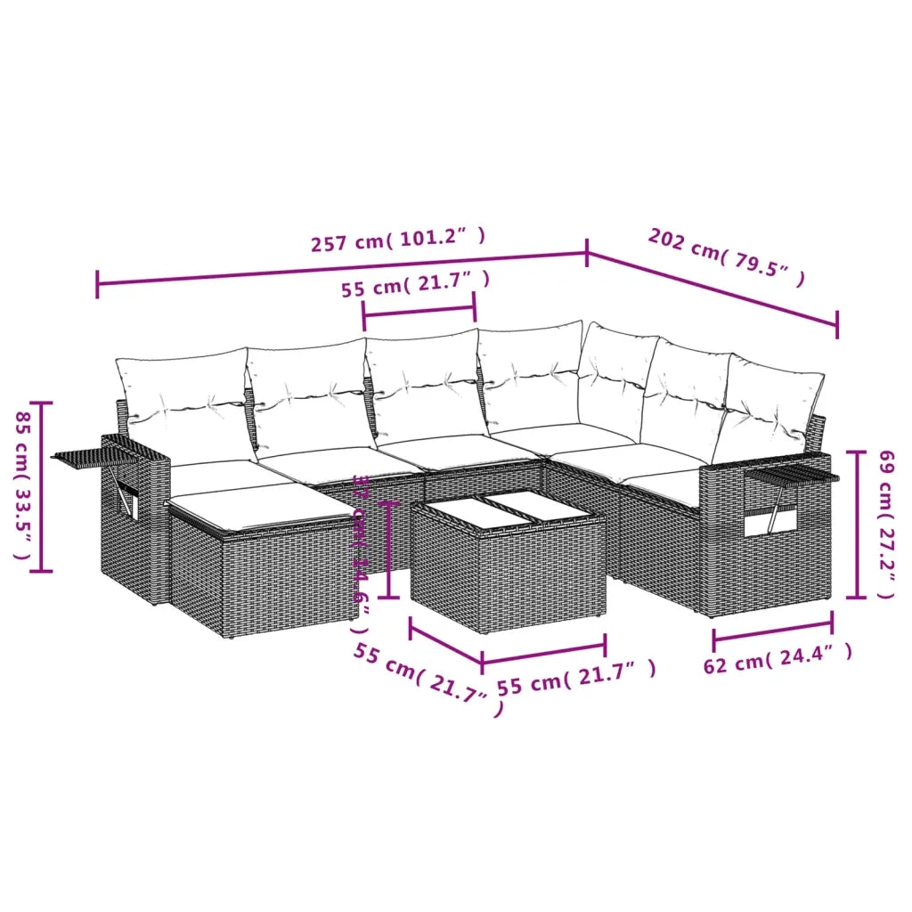 Set Divani da Giardino con Cuscini 8 pz Nero in Polyrattan 3220505