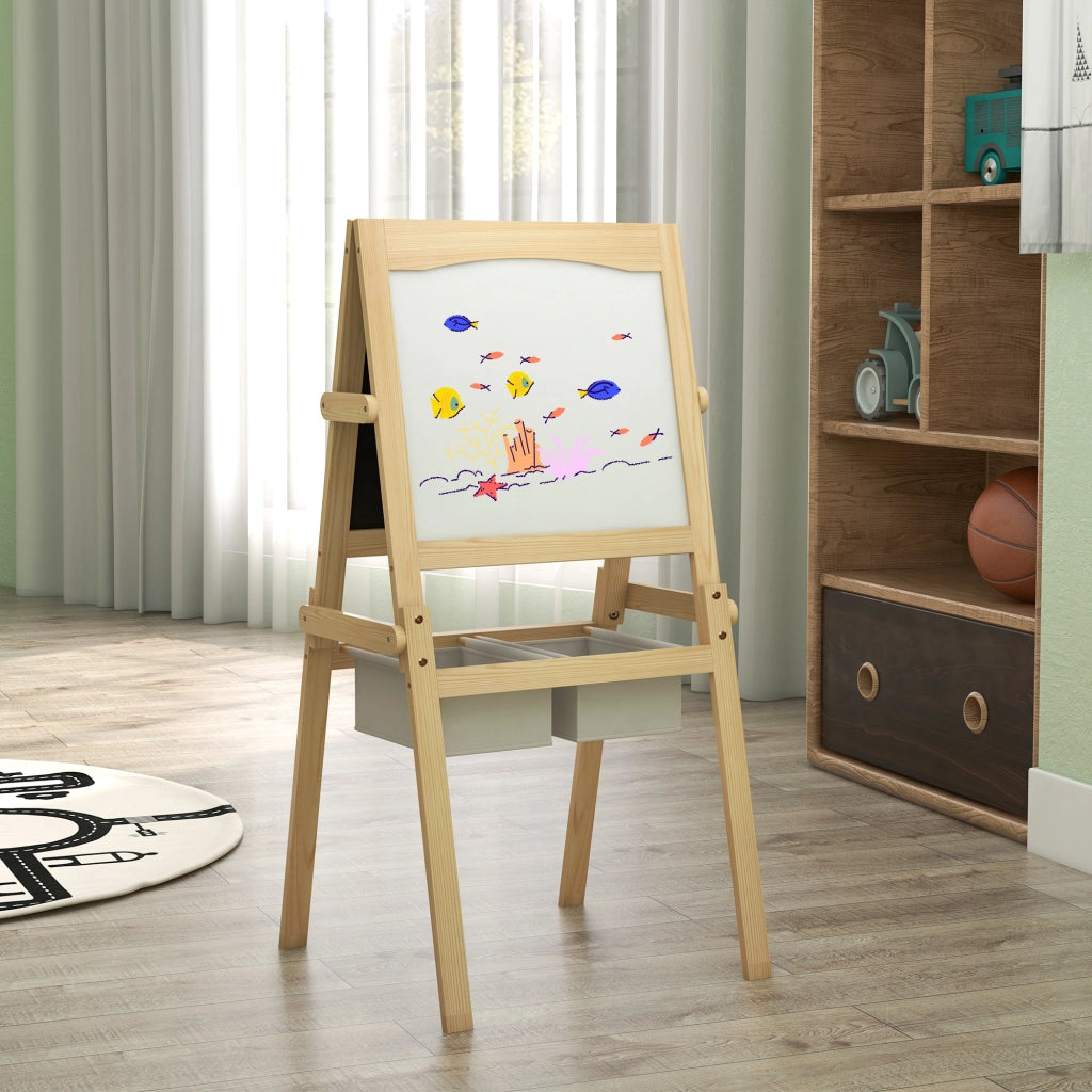 Cavalletto per Bambini 3 in 1 ¨C Xylo ¨C Legno Naturale Bianco con Lavagna 58x50,5x109 cm