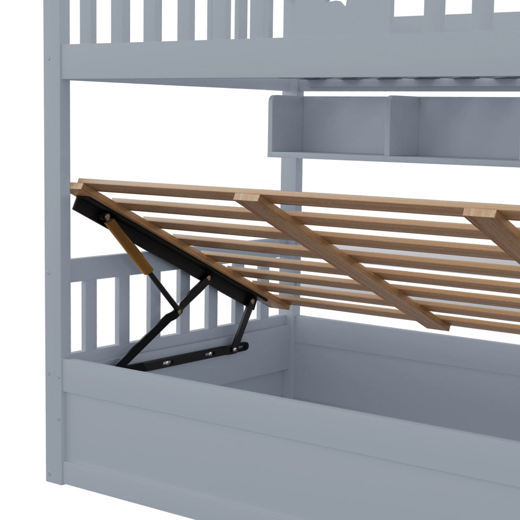 Letto a Soppalco con Contenitore Idraulico e Scaffali ¨C MINIMAL ¨C 90x200, Grigio