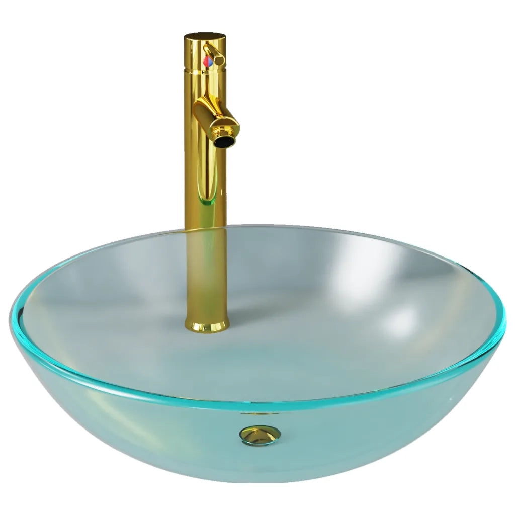 Lavandino con Rubinetto e Piletta-Lavabo-Lavello in Vetro Temperato Satinato 239937