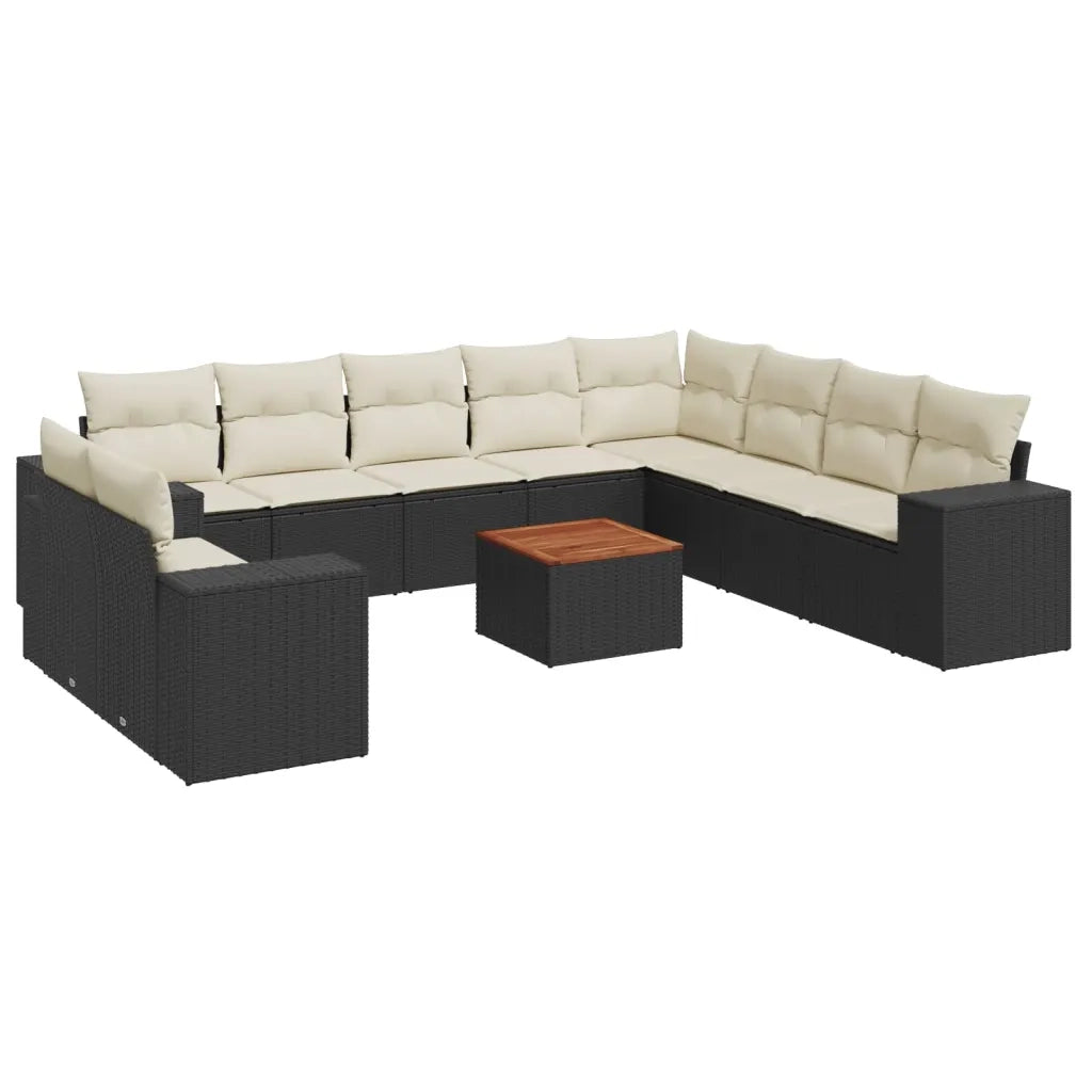 Set Divani da Giardino 11 pz con Cuscini in Polyrattan Nero