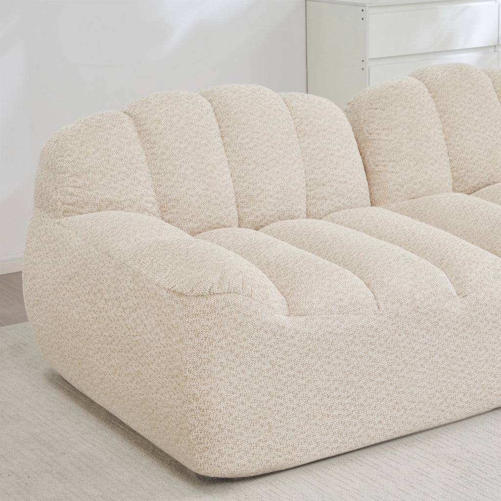 Divano Modulare 2 Posti con 2 Ottoman ¨C MINIMAL ¨C Tessuto Morbido Beige, Senza Braccioli