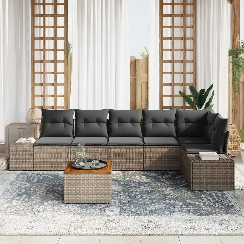 Set Divano da Giardino con cuscino 7 pcs Grigio polyrattan