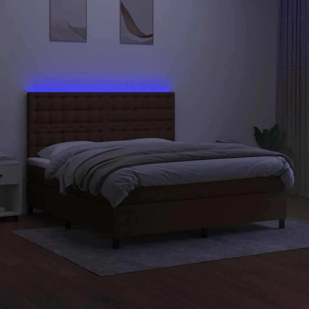 Letto a Molle Materasso e LED Marrone Scuro 160x200 cm Tessuto 3135208
