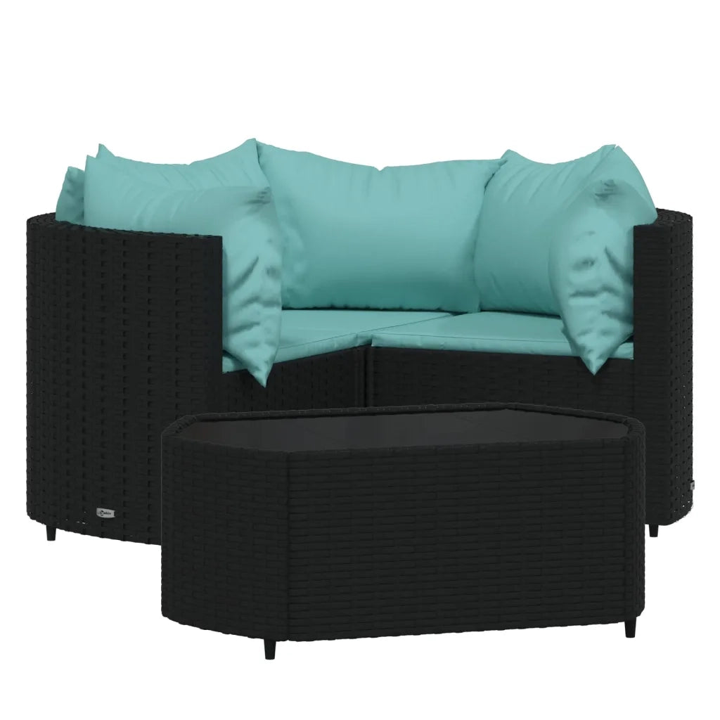 Set Divani da Giardino 4 pz con Cuscini Nero in Polyrattan 319808