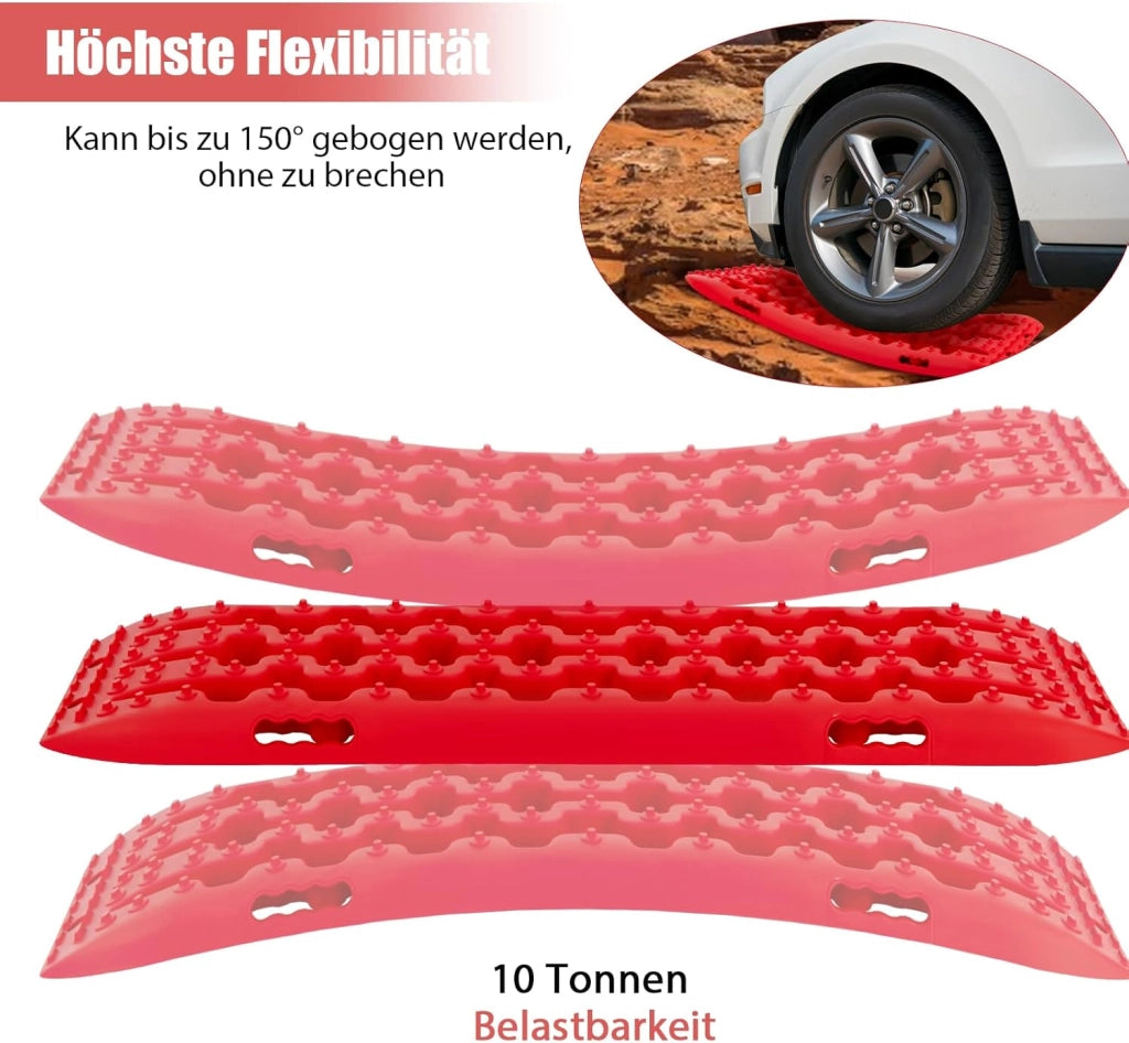 Piastre di sabbia, 2 pezzi, aiuto per l'avviamento per fango, sabbia e neve, Recovery Board Offroad carico 10T, scala per pneumatici per fuoristrada, camper, auto, camion (rosso, 107 x 31 x 7 cm