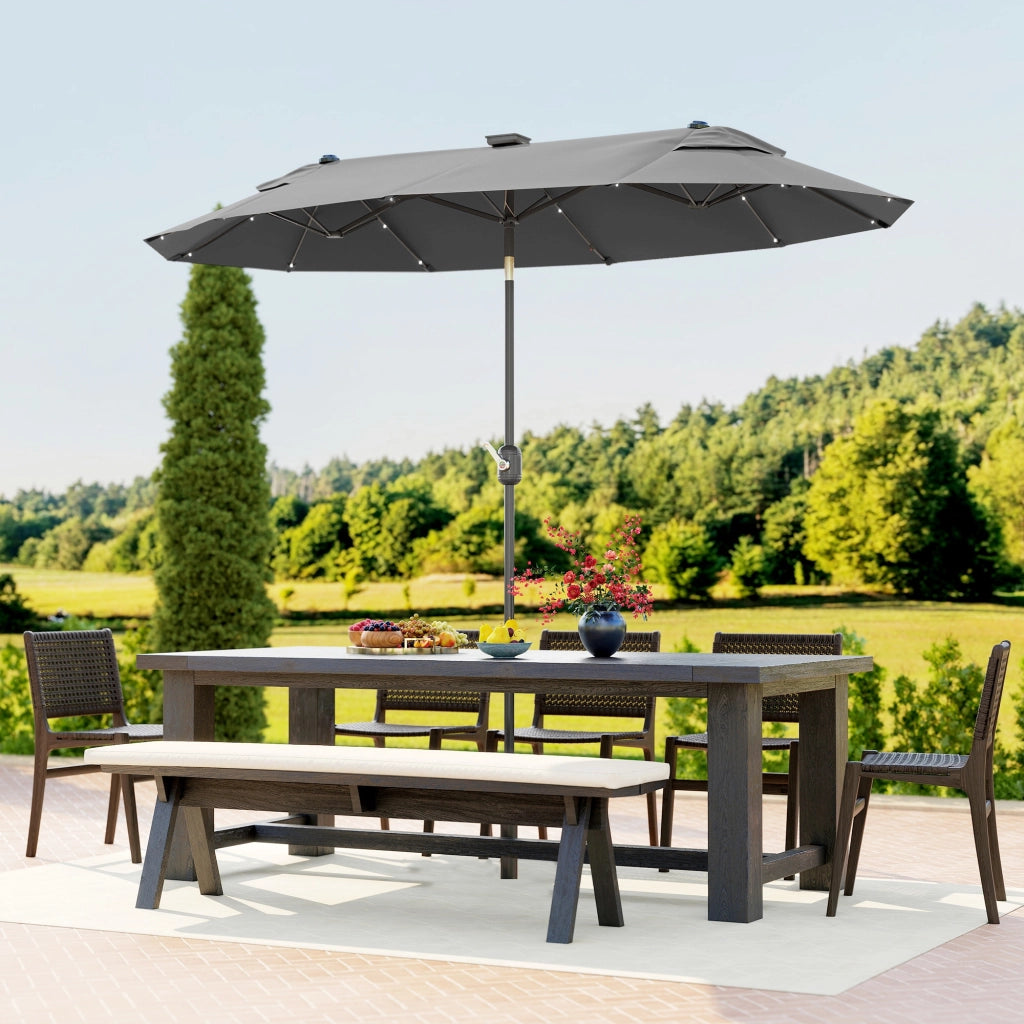 Ombrellone Doppio da Giardino con LED Solari ¨C Xylo ¨C 295x150x219 cm Grigio Inclinabile