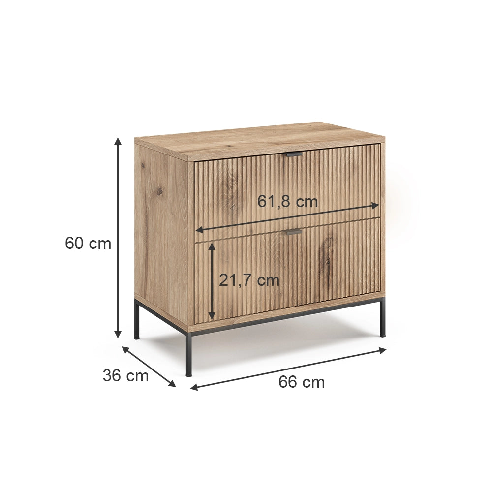 Vicco Comodino Quercia vichinga 66 x 60 cm con 2 cassetti