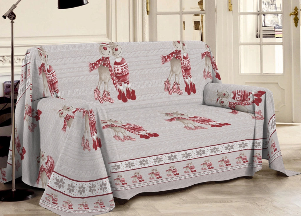 Telo Arredo Multiuso Linea Pensieri Delicati In Cotone Disegno Renna Rosso - Matrimoniale - Rosso