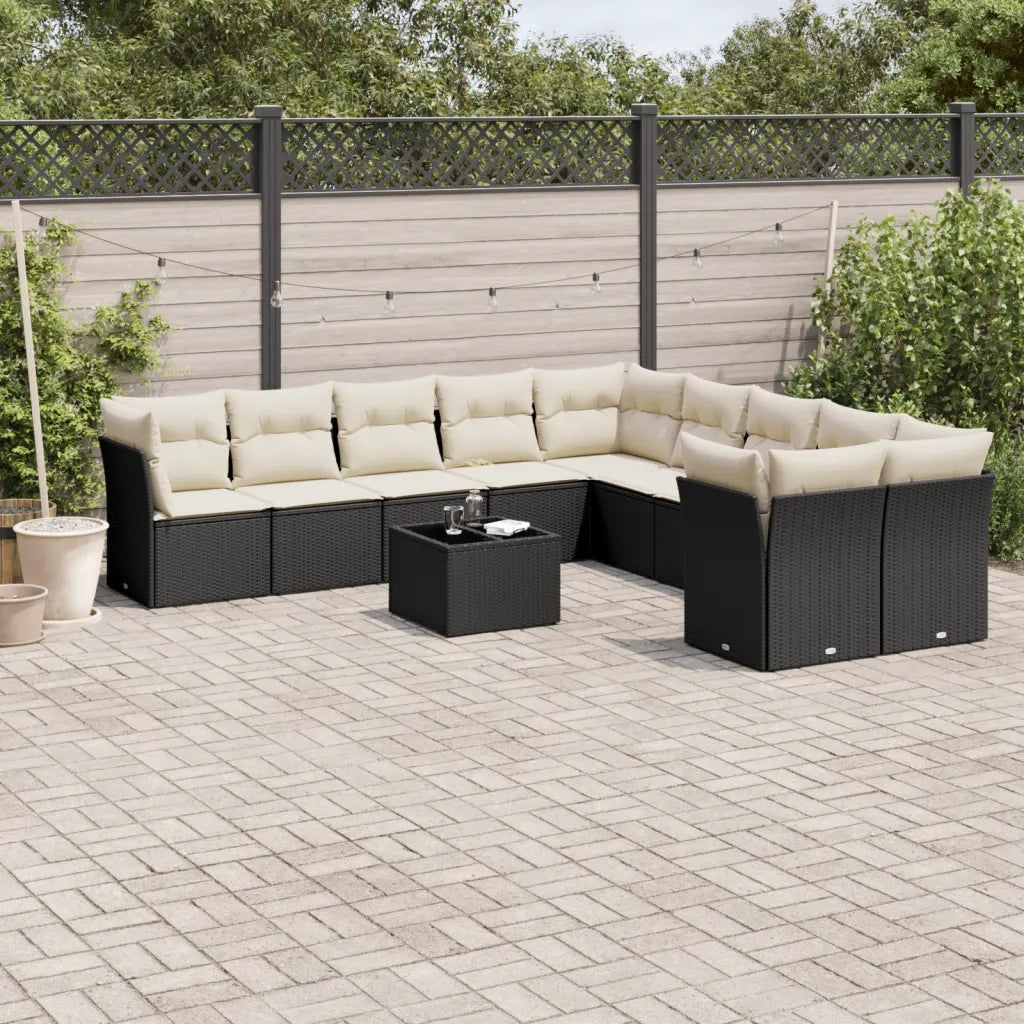 Set Divani da Giardino 11 pz con Cuscini in Polyrattan Nero 3250085