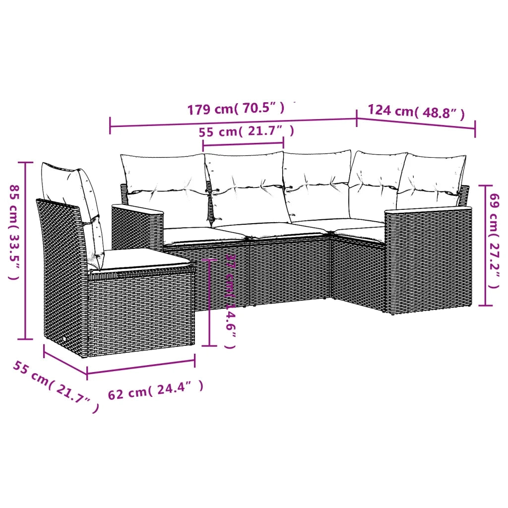 Set Divani da Giardino 5 pz con Cuscini in Polyrattan Nero 3258373